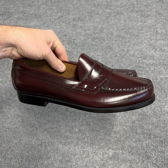 GH Bass Weejuns Shoe Men 10.5 3E Logan Penny Loafers Burgundy Leather Extra Wide - Picture 1 of 10